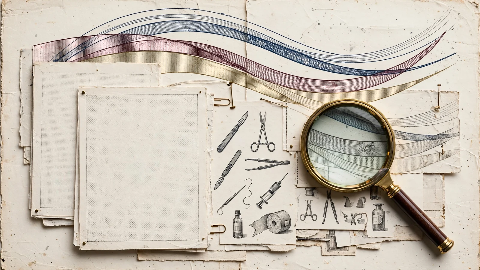 Layered projection curves, surgical instrument records and a brass magnifying glass